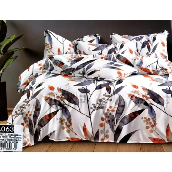 Pościel 200x220 bawełna satynowa biała w granatowe kwiaty PK597